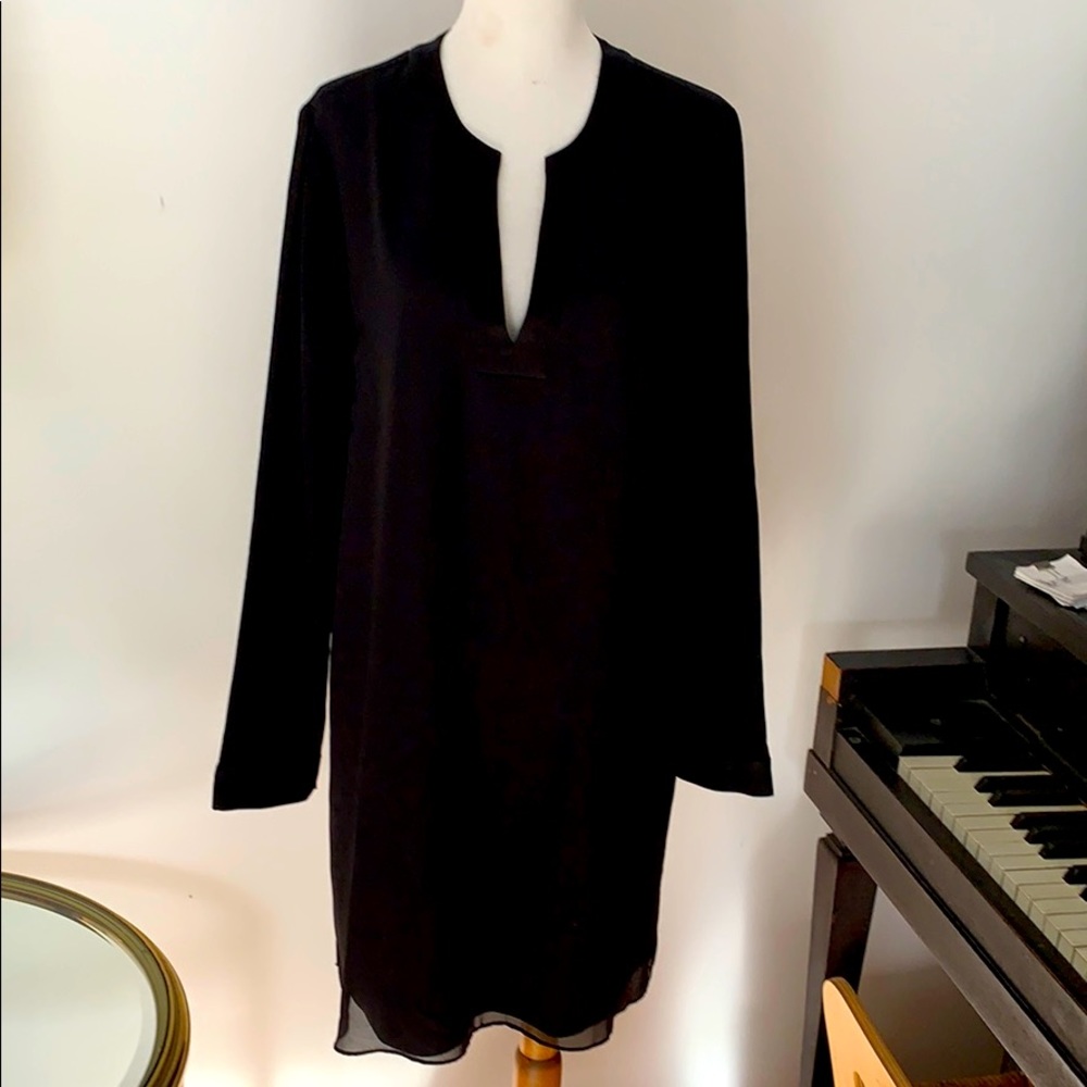 BCBG black silk tunic with satin trim Sz S